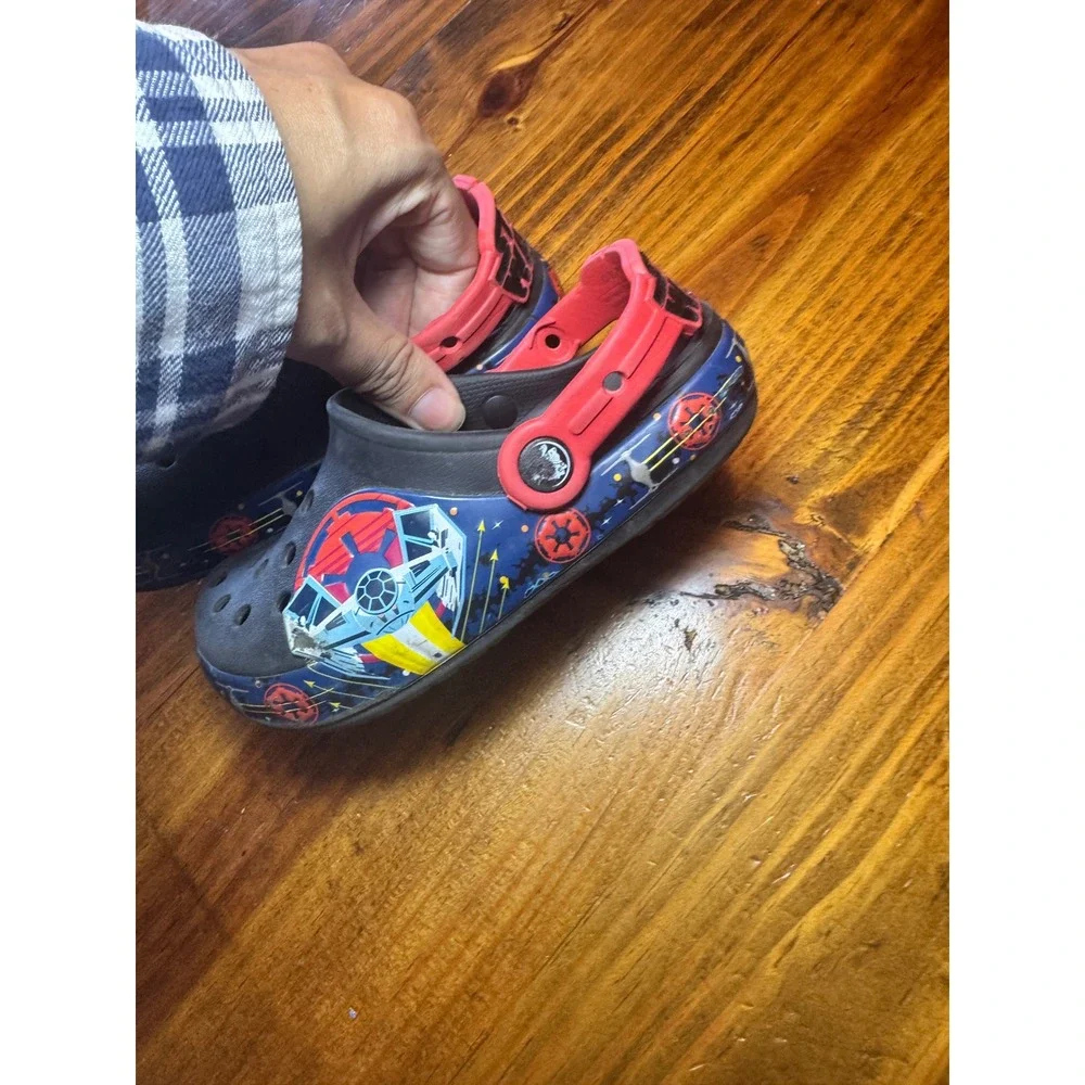 Crocs Kids Star Wars TIE Fighter Clogs Black Red Galactic Print Shoes